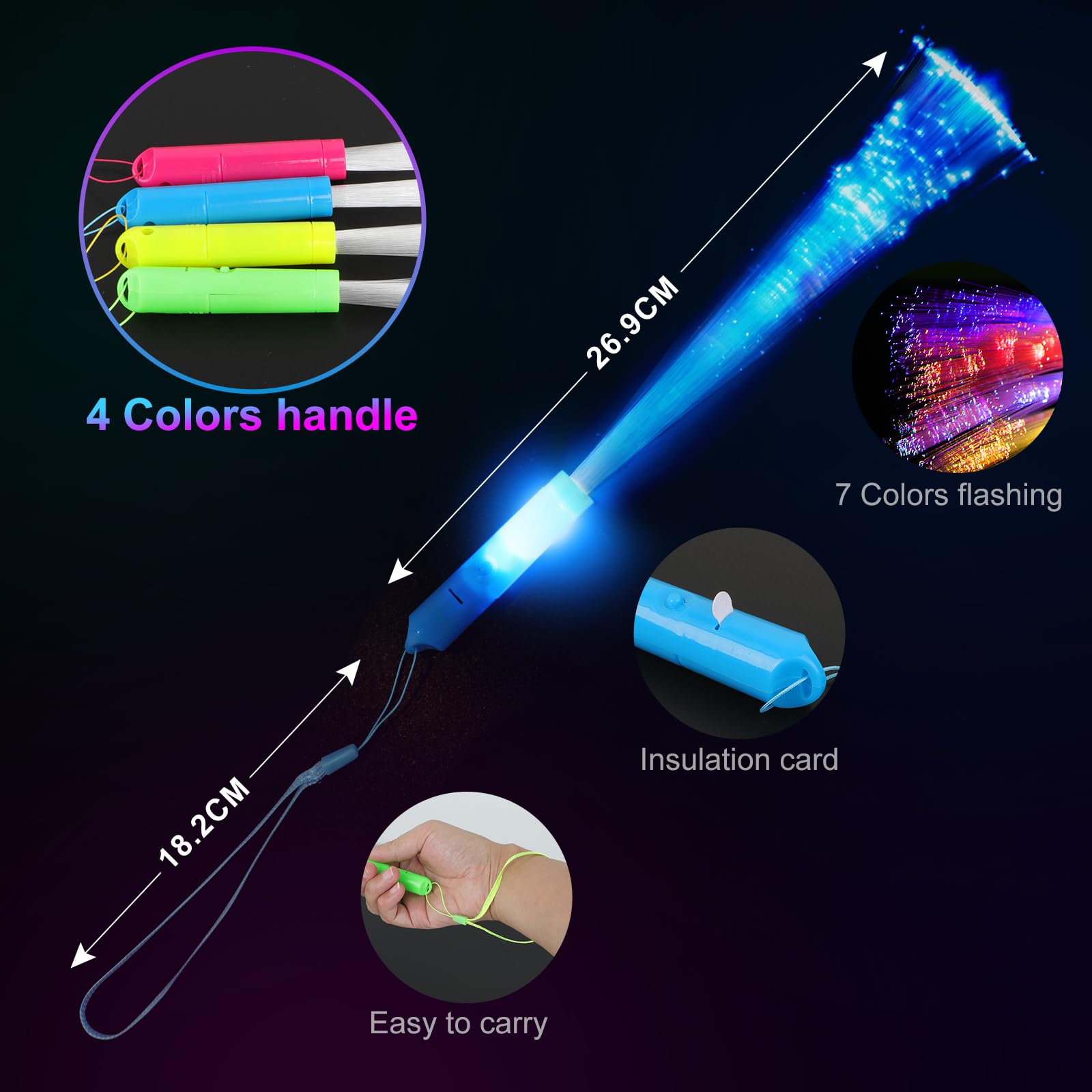 Kangtaixin 24 bastoncini luminosi a LED colorati – Asta luminosa in fibra di vetro con batteria, giocattolo regalo in fibra di vetro per bambini per feste notturne, concerti, Natale, carnevale,