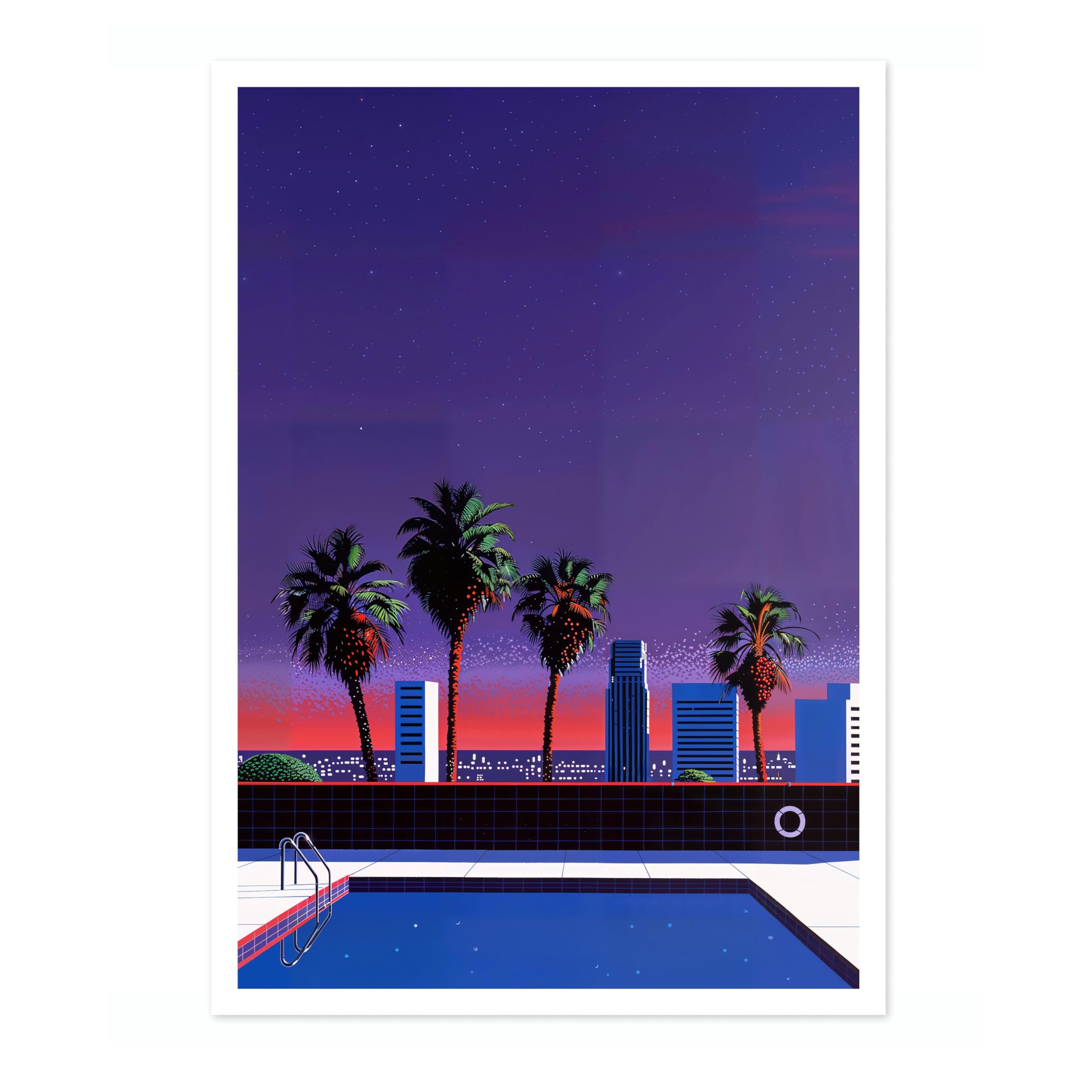 Private Pool Vintage Japanese Vaporwave Poster, Minimalist Retro 90s Colourful Wall Art Print, Modern Home Decor Bedroom Artwork, Archival Matte, 50x70cm (Print Only) - 50x70cm