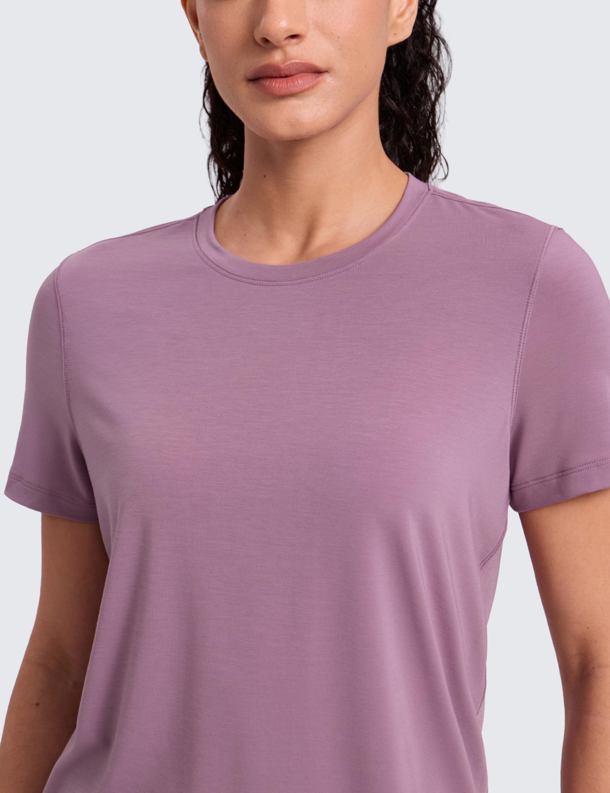 CRZ YOGA Quick Dry Workout Tops for Women Hip Length - Athletic Running Gym Yoga Short Sleeve Shirts Crewneck Basic Tees — view 3