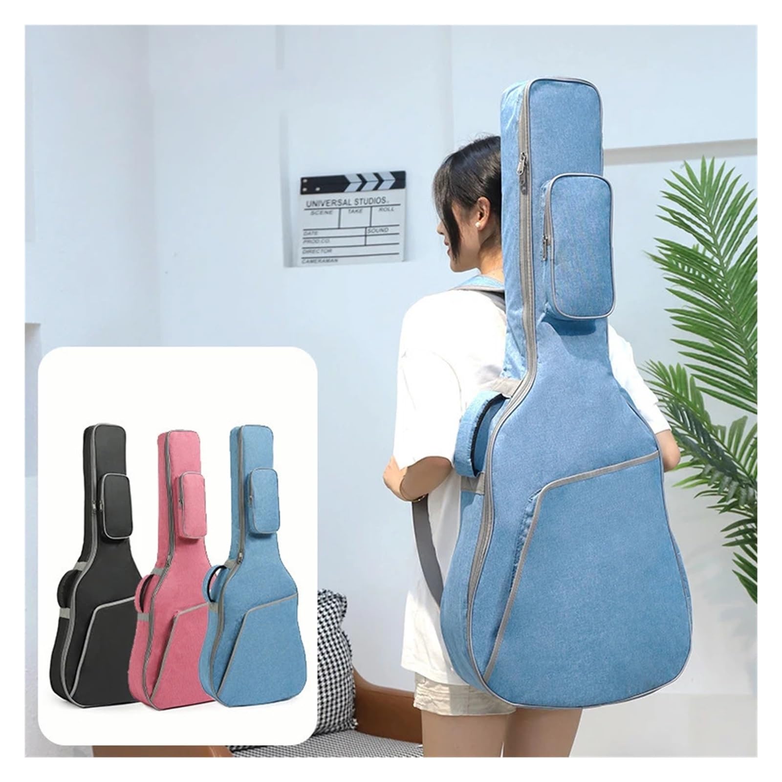 Bolsa for guitarra 36 39 41 pulgadas Funda acústica universal con correas dobles Mochila impermeable de algodón Oxford acolchada(Grey 38-39inch)