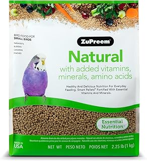 ZuPreem Natural Bird Food, Bird Feed Pellets for Parakeets, Budgies, Parrotlets, & Doves, ZuPreem Core Nutrition, Made in USA, Added Vitamins, Parakeet Food, Budgie Feed, (Small, 2.25 lb Bag)
