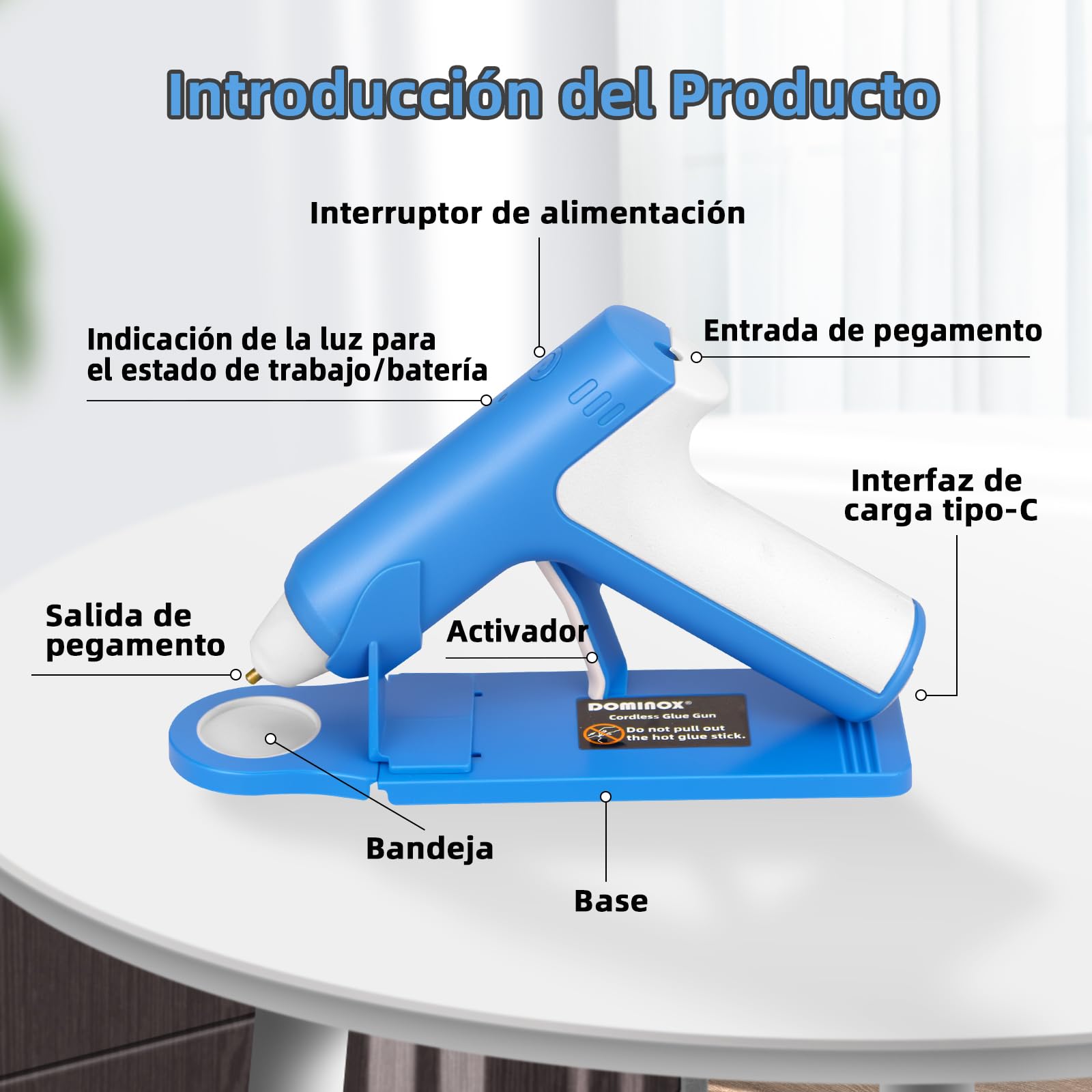 Pistola de Pegamento Caliente Inalámbrica con 20 Barras de Silicona, Calentamiento Rápido de 25S, Batería Recargable 2000mAh Type-C, Apagado inteligente, para Arte, Artesanía, DIY, Azul