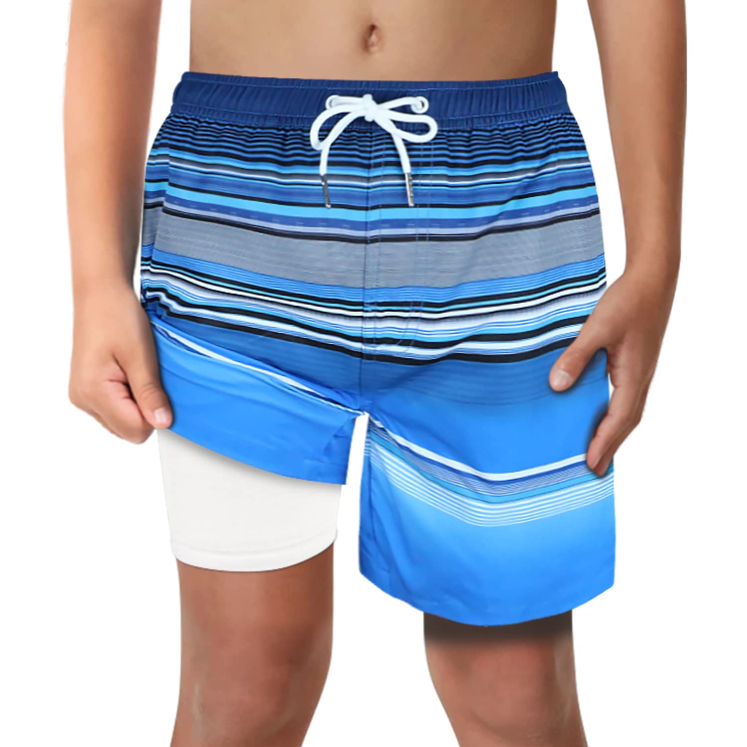 LUCOWEEBoys Swim Trunks with Boxer Brief Liner Compression Anti Chafe Swimming Shorts Comfortable Stretchy UPF50+ Quick Dry Swimsuits