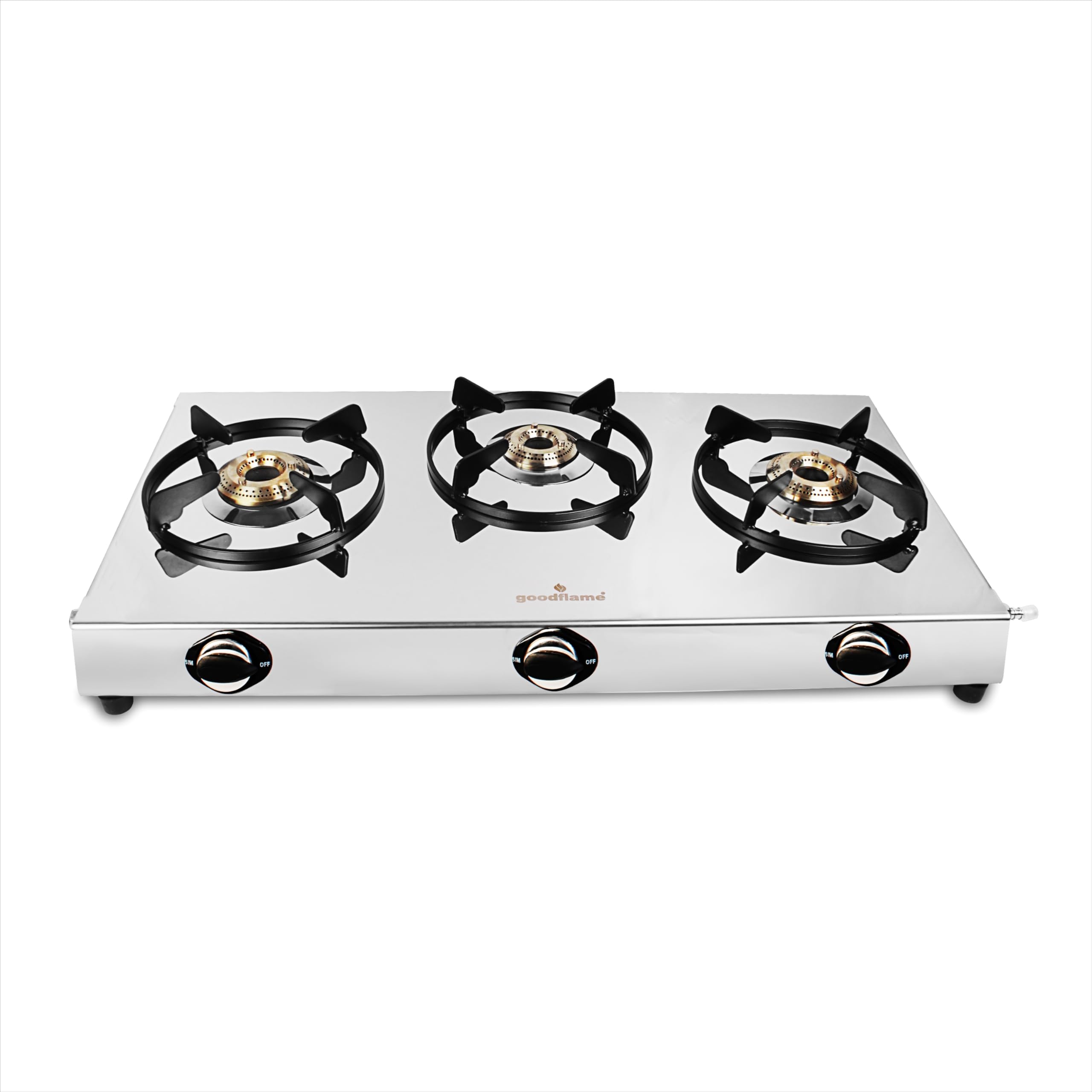 goodflame Amber 3B Stainless Steel 3 Burners Manual Gas Stove, Stainless Steel Body Dual Tone Burner, Metal Knoob, 1 Medium, 1 Medium & 1 Small Burner - 1 Year Warranty-image-47