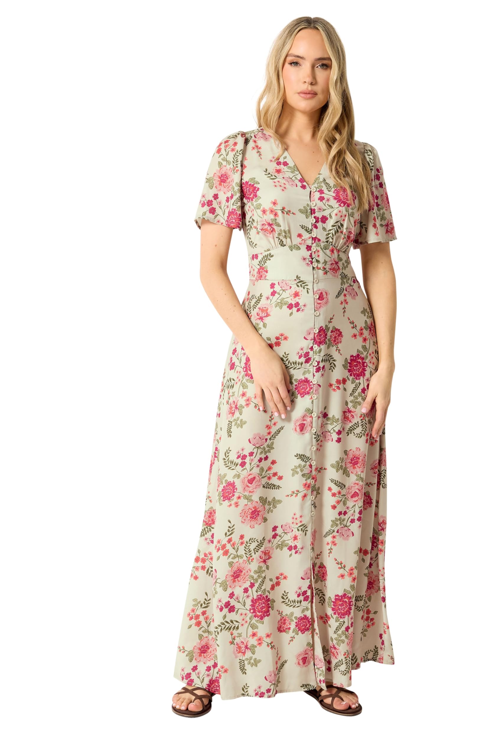 Long Tall Sally Women's Natural Tall Floral Satin Maxi Dress In | : Size 16