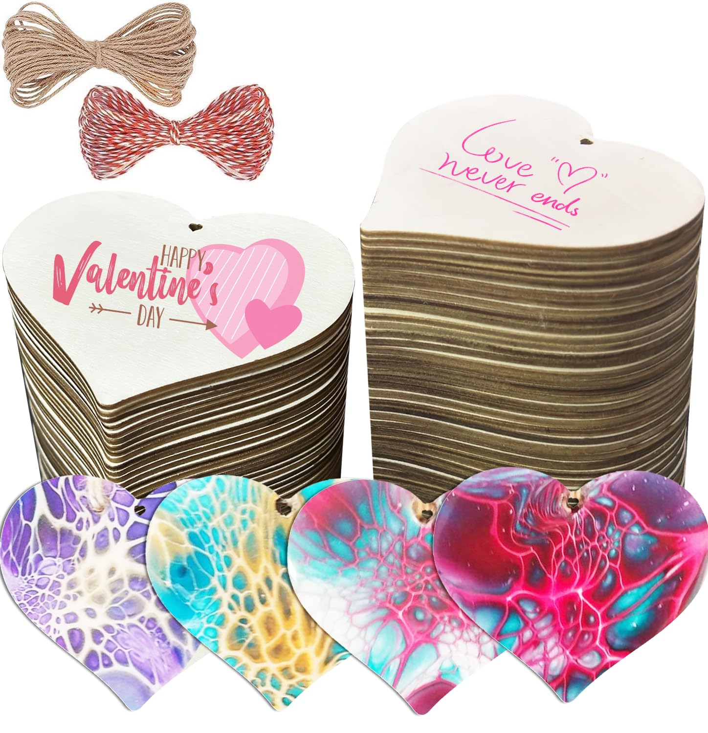 FCECOR Holzherzen zum Basteln, Holzherzen für Kinder, Holzscheiben, Bastelbedarf, Holzornamente, Muttertag, Herzschild für Valentinstag, Basteln, Geburtstag, Party, Hochzeitsdekoration, 100 Stück