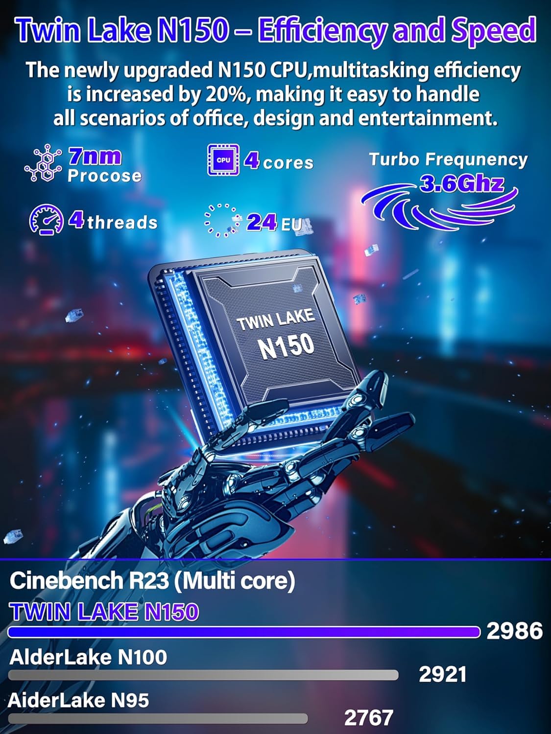 17.3 Inch Laptop, N150 (Beat N100 N97 N5095) up to 3.6 GHz, 16GB DDR4 RAM, 1TB NVMe SSD, FHD IPS Display, Long Battery Life, Illuminated Keyboard, Numeric Keypad, Webcam, USB 3.0/Type-C/HDMI - 3