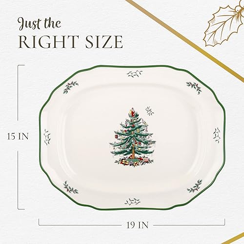Miniatura 7 de Spode Plato de servir para árbol de Navidad, plato navideño de barro, platos de servir de Navidad para entretenimiento, apto para lavavajillas,