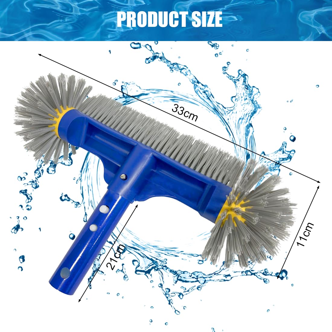 Cepillo de Piscina con Extremos Redondos, Cabezal Desmontable para Piscinas, Limpiafondos Azulejos, Suelos, Paredes