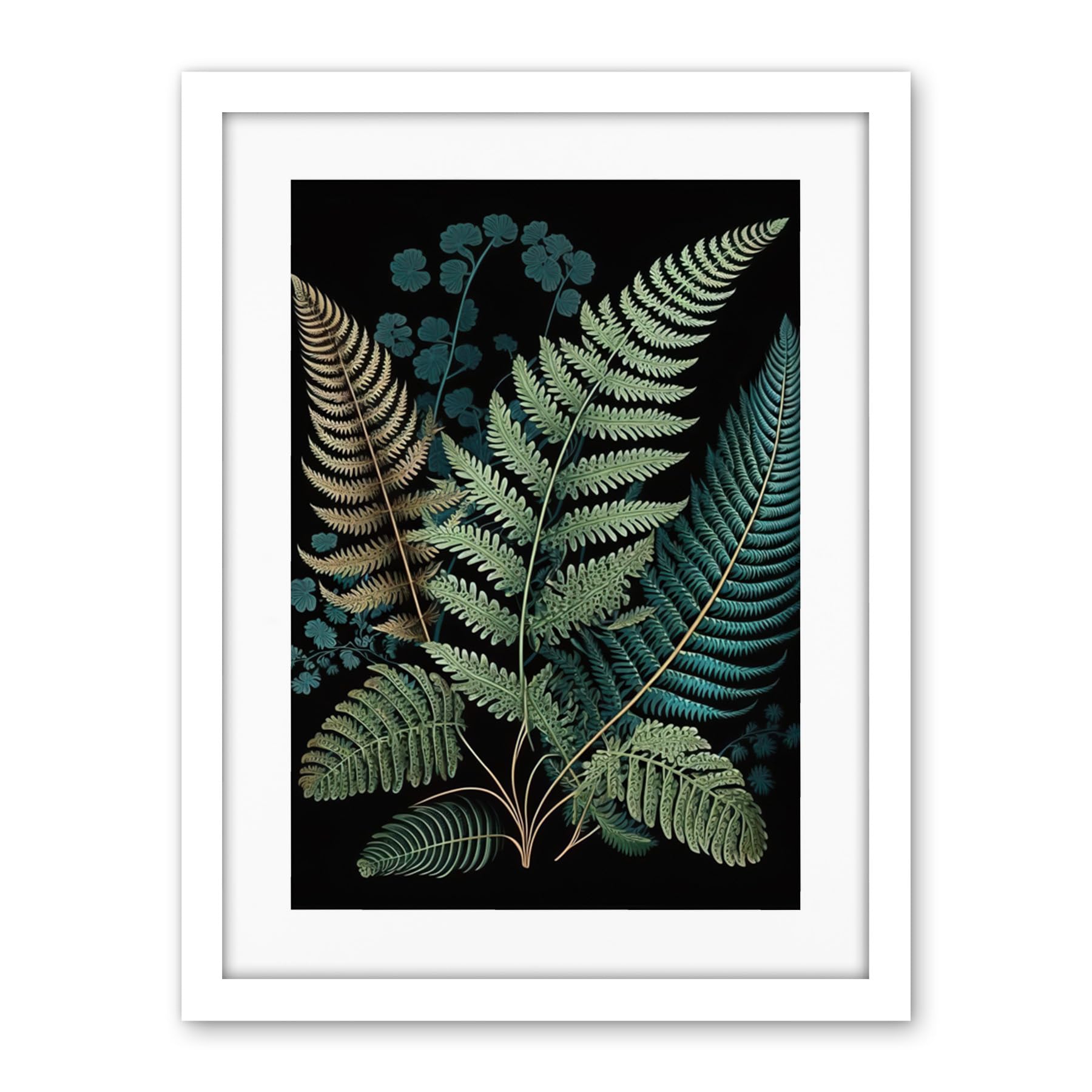 Artery8 Detailed Leaves Fern Fronds Botanical Illustration Artwork Framed Wall Art Print 18X24 Inch