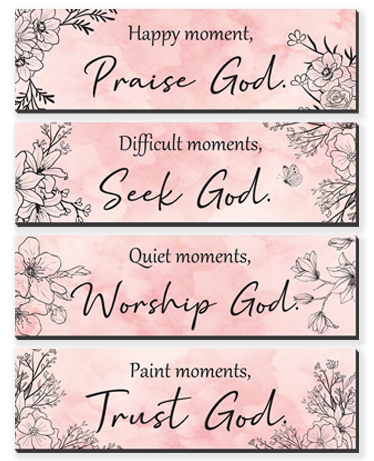 ZINYAZHE 4 Pieces Pink Wall Decor for Girls Floral Wooden Wall Hanging Wall Art Teen Women Bedroom Decor with Inspirational Quote Inspirational Wall Decors Teacher Assistant Secretaries(Pink)