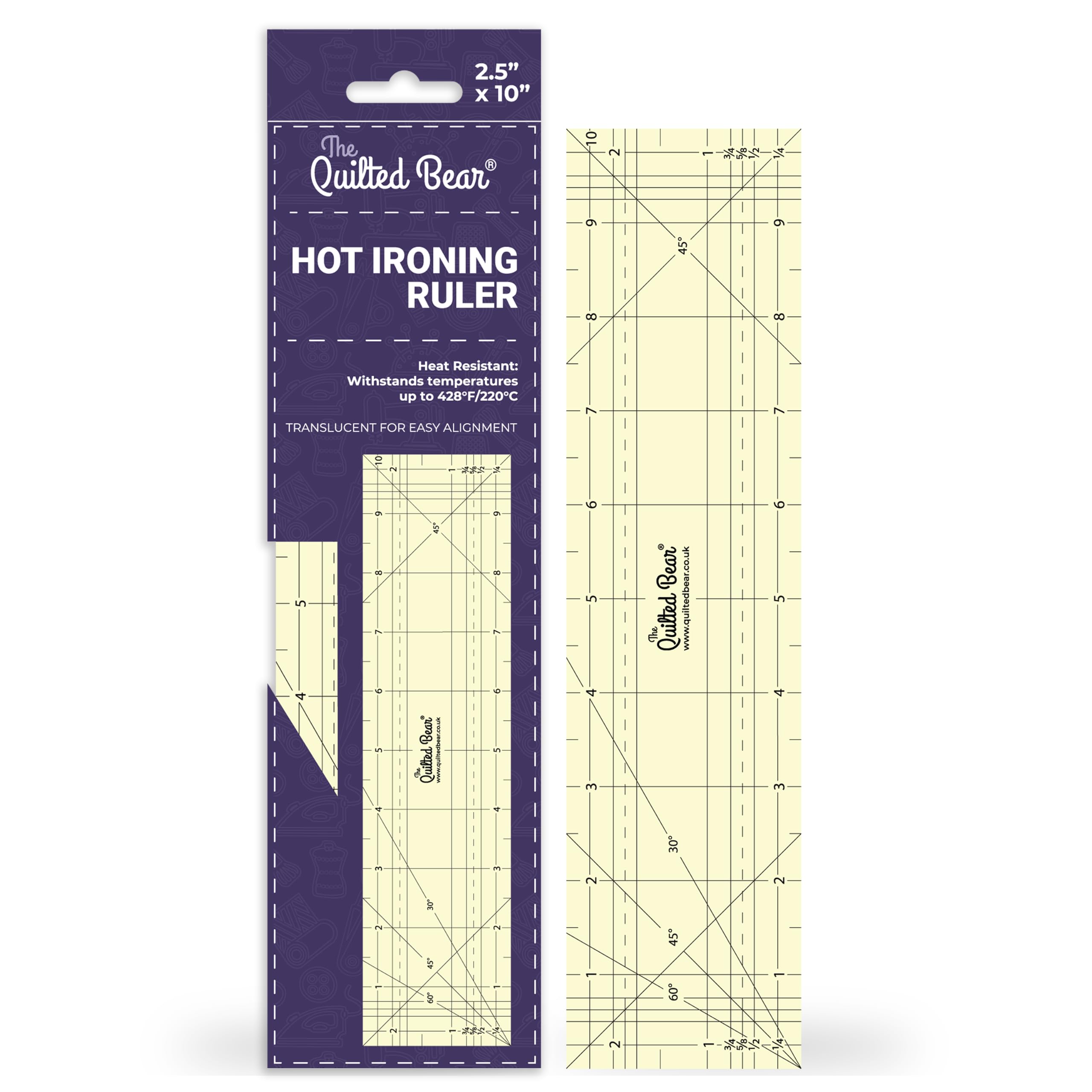 The Quilted Bear 220°C Heat Resistant Hot Ironing Ruler, 2.5 x 10 Inch