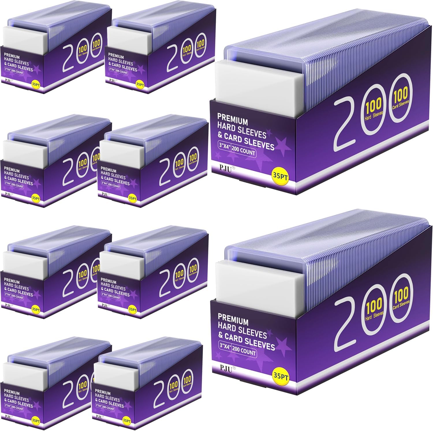 2000 Card Sleeves Hard Plastic, Premium Baseball Card Sleeves, 3" x 4" Trading Cards Holder, Sports Football Game Cards Protectors Top Cases (1000 Hard Sleeve + 1000 Soft Sleeve)