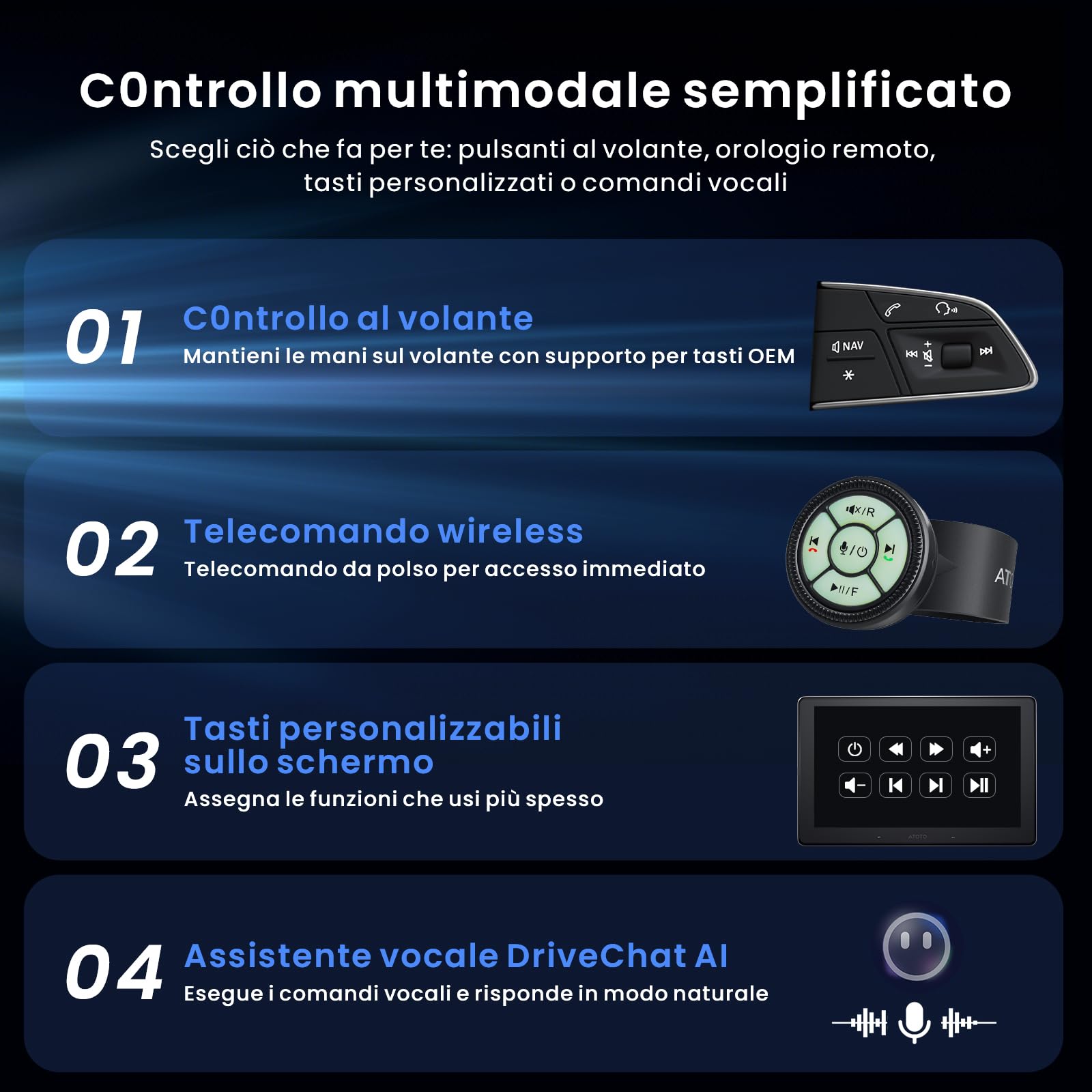 ATOTOZONE X10 10" Autoradio Android, Schermo Flottante, 1 DIN / 2 DIN, AI Agent & AI Vision, LiveView Re-moto, Sorveglianza Parcheggio, 4G LTE, 8G+128G, Audio 7.1.2 ch,CarPlay & Android Auto Wireless