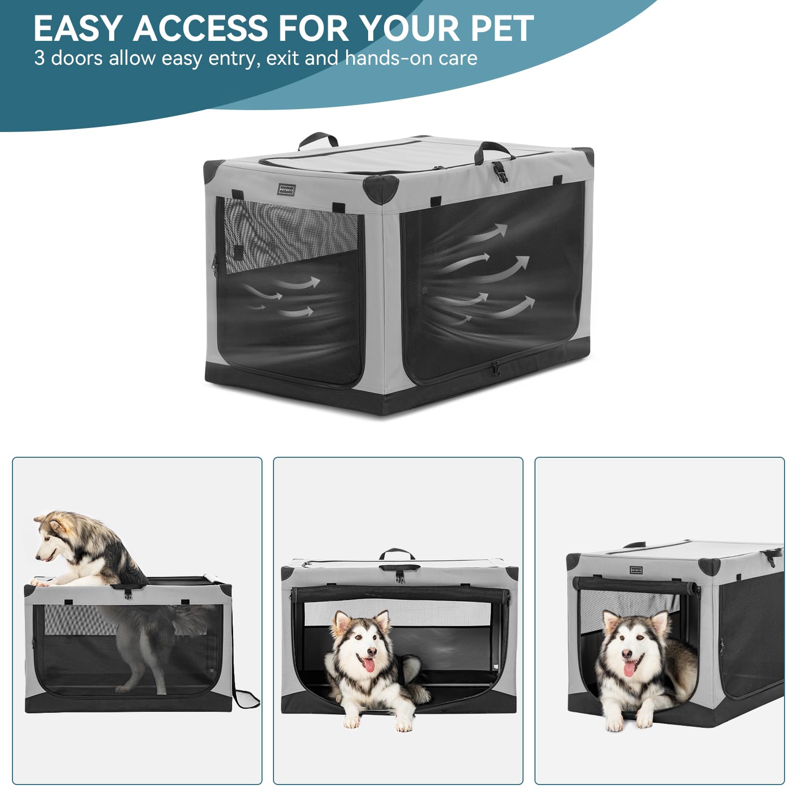 Petsfit Hundebox faltbar, Hundebox für zuhause Verstellbarer Stoffbezug mit Spiraleisenrohr, Hundetransportbox Auto Stoff für große mittlere kleine Hunde,Leicht zu Verstauen