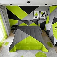 Vista 28 de Erosebridal - Juego de edredón con rayas rojas y negras tamaño Queen, juego de ropa de cama con diseño geométrico y estampado de patchwork en blanco