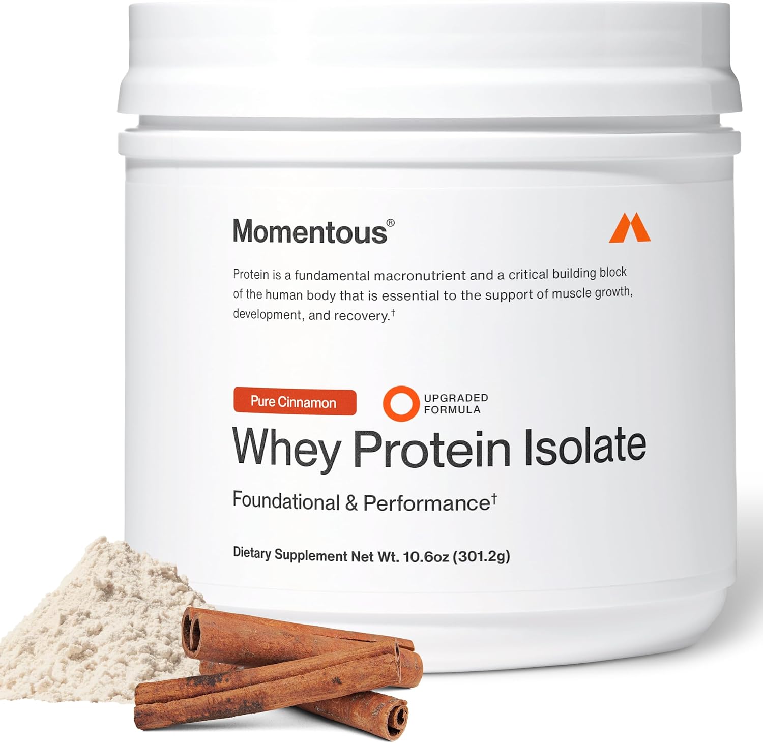 Momentous Essential Grass-Fed Whey Protein Powder - 20 g Whey Isolate Protein - NSF Certified for Sport - Gluten-Free - 12 Servings for Essential Everyday Use - Pure Cinnamon - Package May Vary