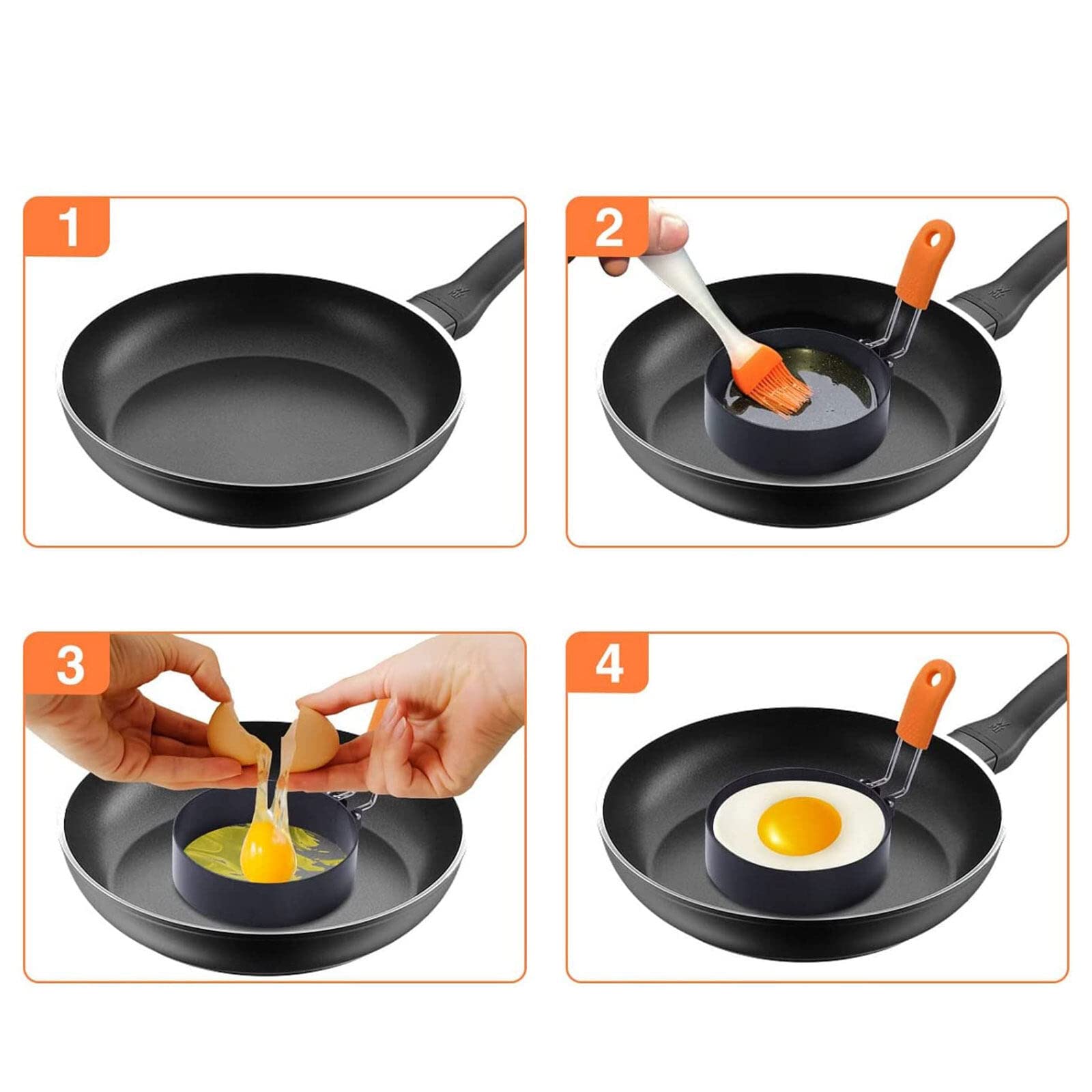 SH-RuiDu Moules à œufs Ronds - 4 Anneaux Antiadhésifs 3,5 Pouces Pour Omelettes Parfaites