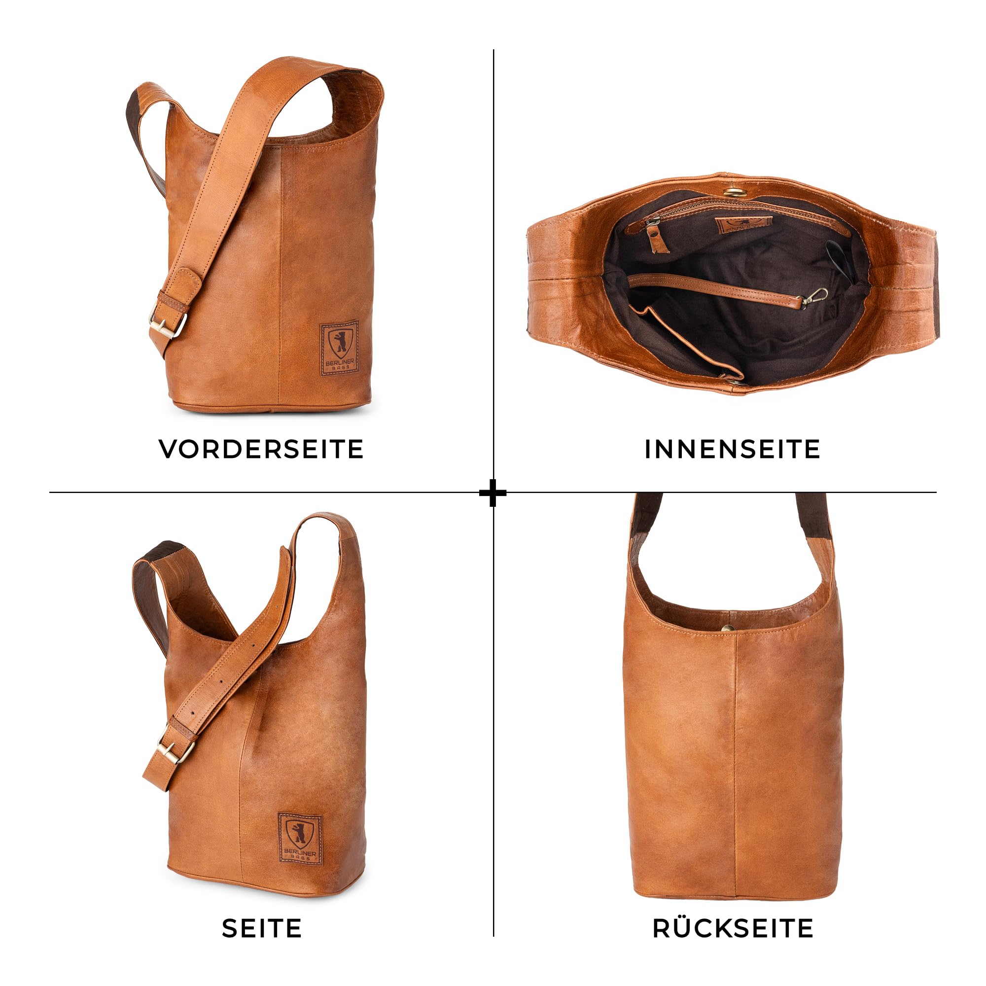 Berliner Bags Damen Umhängetasche Emilia Vintage, Handtasche Leder - Braun