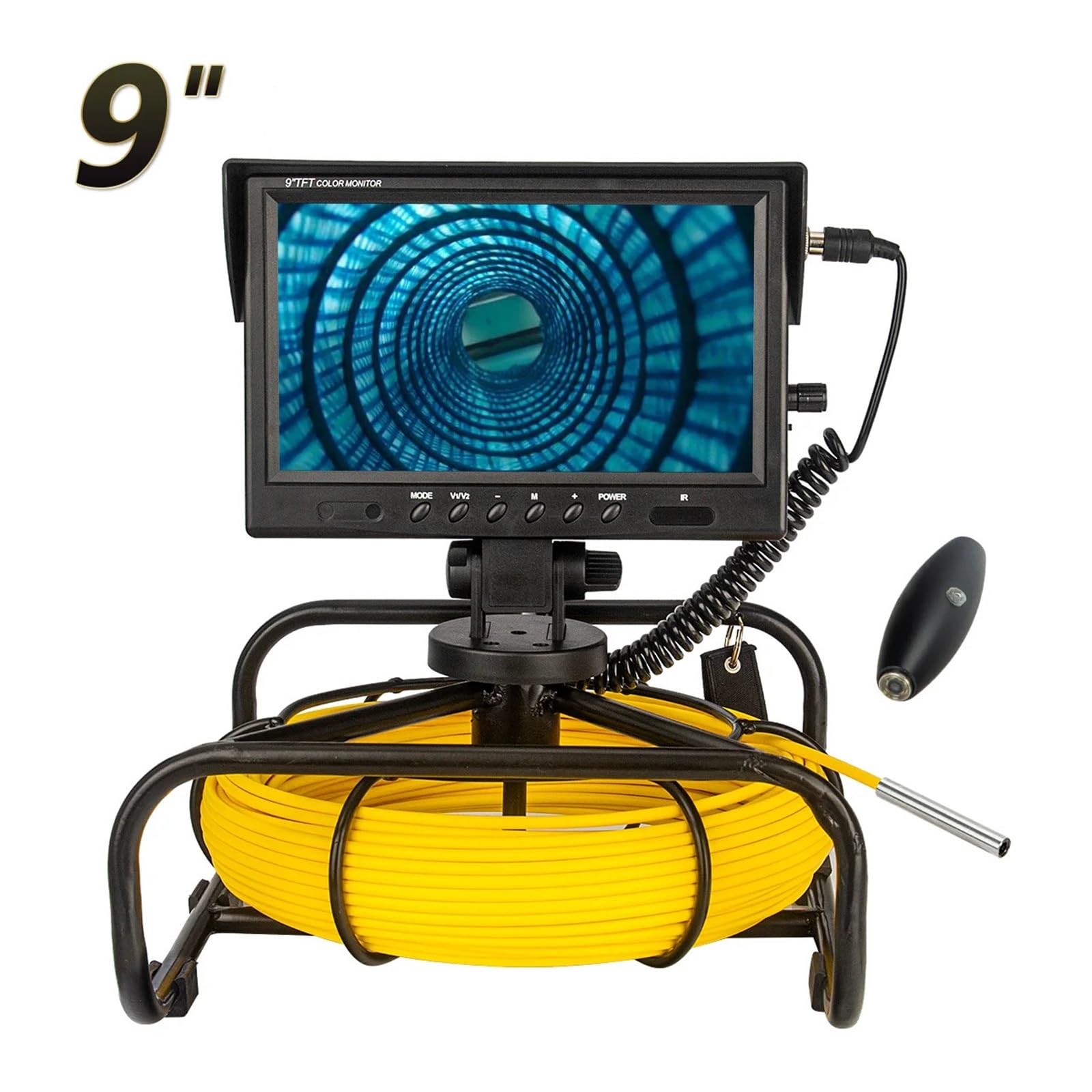 Kamera inspekcyjna odpływu Ekran HD 9" Wodoodporny IP68 System Kamer Inspekcyjnych Do Rur Rurociągi Kanalizacyjne Przemysłowy Endoskop 5 Mm Średnica Kabla(10m,6.5MM DVR WiFi)