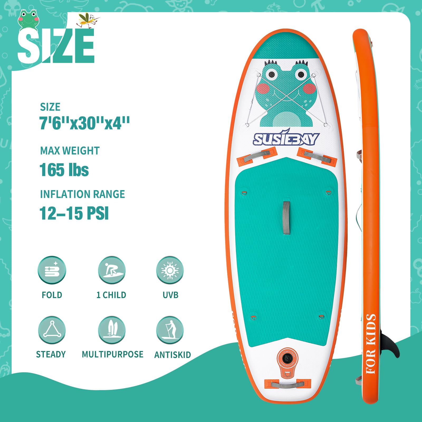 SUSIEBAY Kids Inflatable Stand Up Paddle Board with SUP Accessories,Wide Stable Design,Non-Slip Comfort Deck, Inflatable Paddle Board for Kids & Children