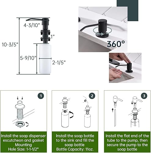 Miniatura 5 de APPASO - Grifo de cocina negro con dispensador de jabón, grifo de cocina negro mate con rociador extraíble, grifos de fregadero de cocina de 2 modos