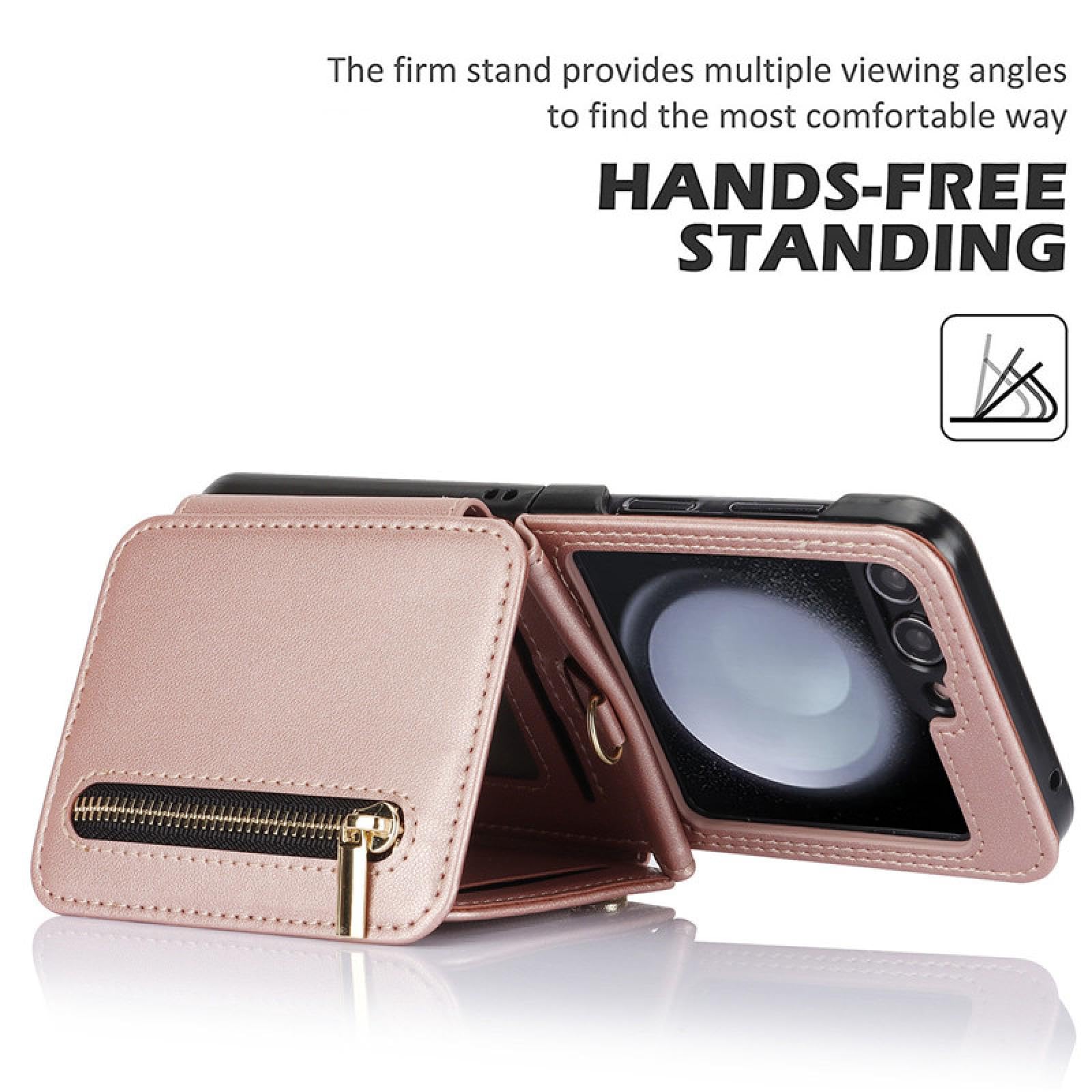 Do Samsung Z Flip 5 Crossbody Portfel Zamek Błyskawiczny Etui na Telefon Karty Smycz Portfel Uchwyt Pokrowiec (Do Samsung Z Flip 5/Głęboki Fiolet)