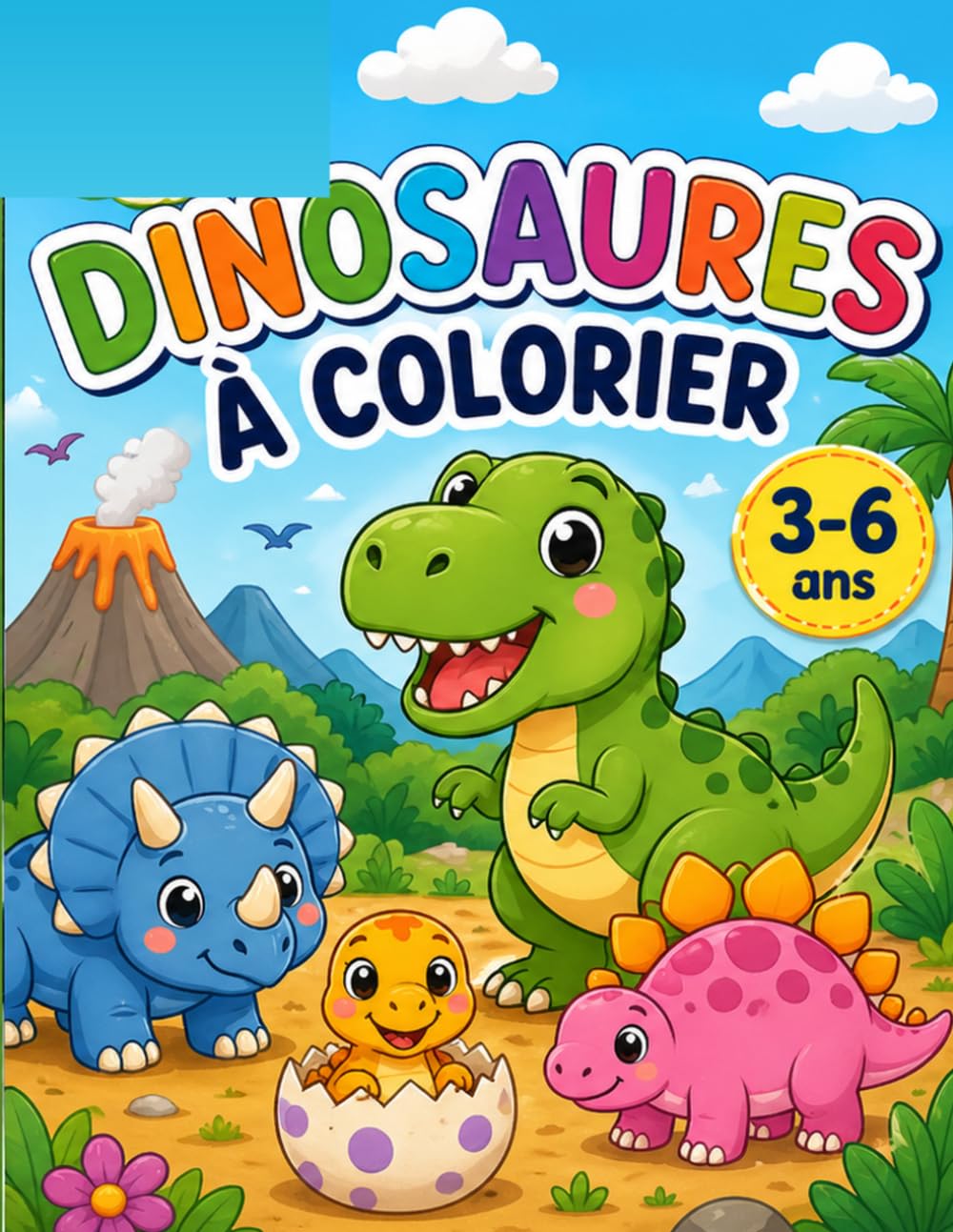 Mon premier livre de coloriage dinosaures : 40 dessins faciles pour enfants de 3 à 6 ans: Dinosaures mignons à colorier pour filles et garçons