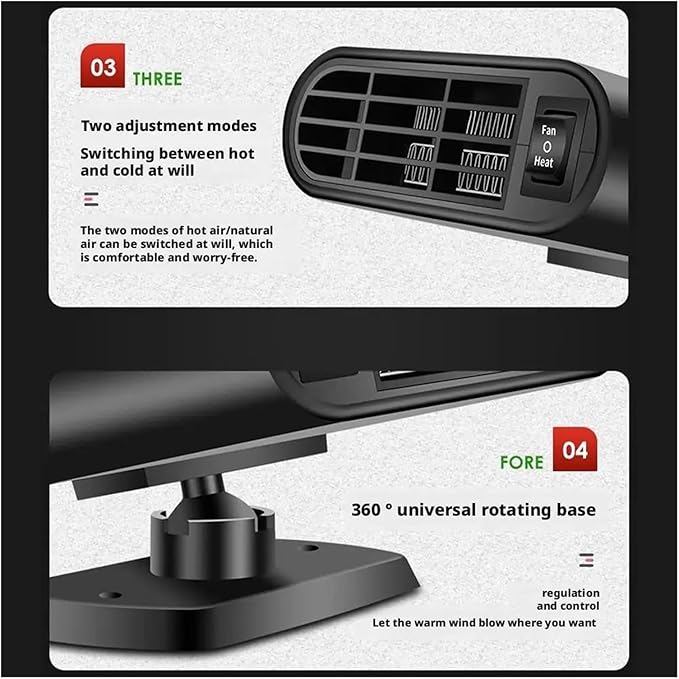 Calefactor Eléctrico Portátil para Auto 12V 150W con Defrost y 360° Rotación miniatura 8