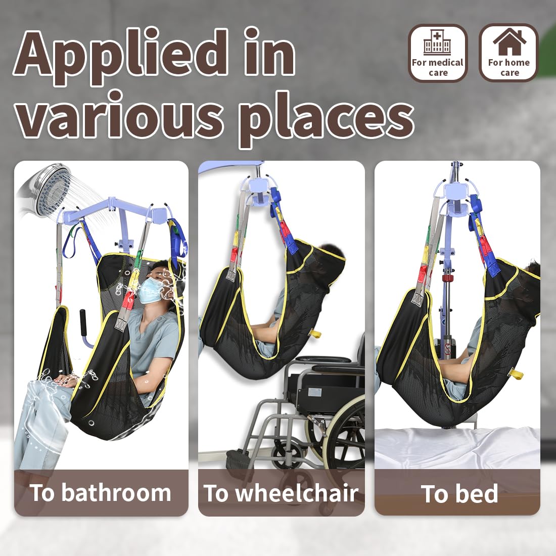Sling de levage corporel complet EZ Assistive 225kg–Sling de transfert en mesh ultra-résistant pour fauteuil roulant, toilettes et douche (S)