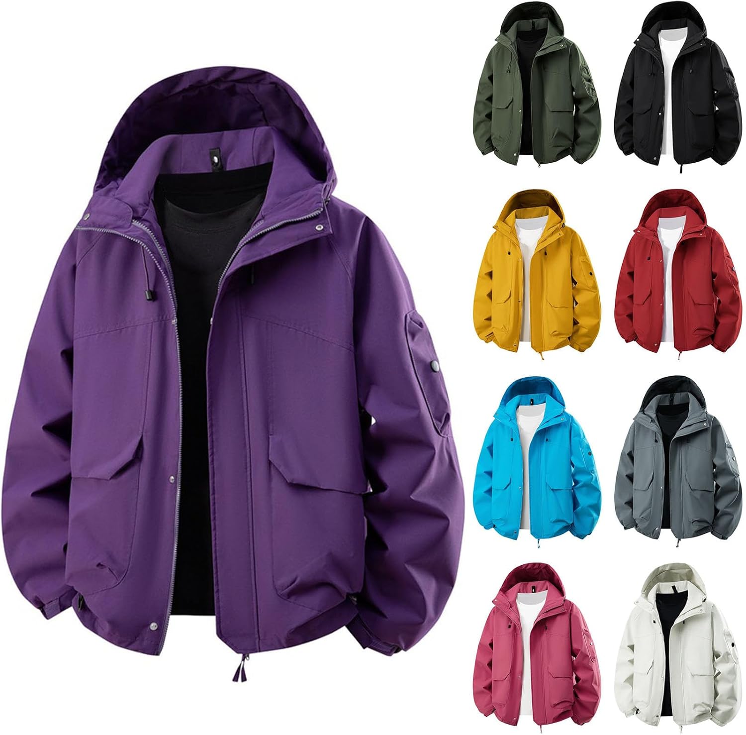 YRAETENM Women's Waterproof Lightweight Rain Jacket Breathable Trench Coats Hooded Raincoats Outdoor Hiking Travel Jackets