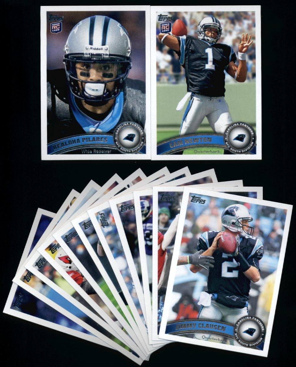 2011 Topps Carolina Panthers Complete Team Set of 13 cards including Deangelo Williams, Shockey, Steve Smith, Cam Newton RC, Pilares RC, and more!