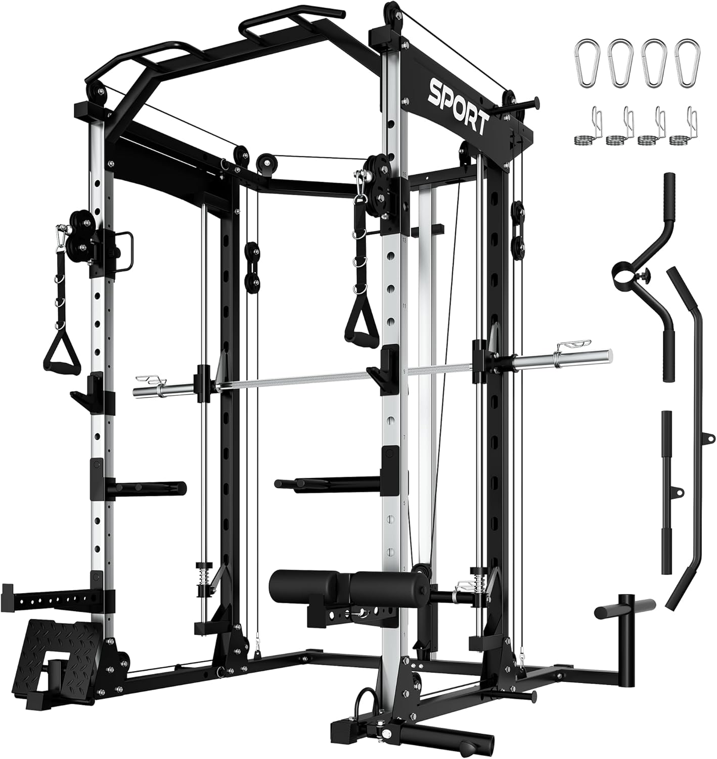 Smith Machine for Home Gym, 2200LBS Capacity Heavy Duty Power Cage with Cable Crossover System, All-in-One Home Gym System with Weight Storage & Multi-Functional Training Stations