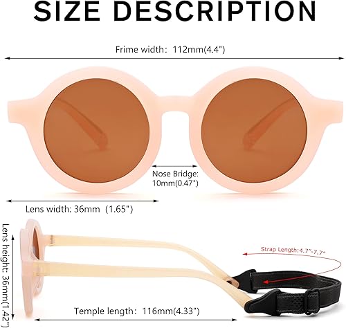 Miniatura 5 de COASION Lentes de sol redondos polarizados para bebé, tonos de goma flexibles con correa para bebés recién nacidos de 0 a 24 meses