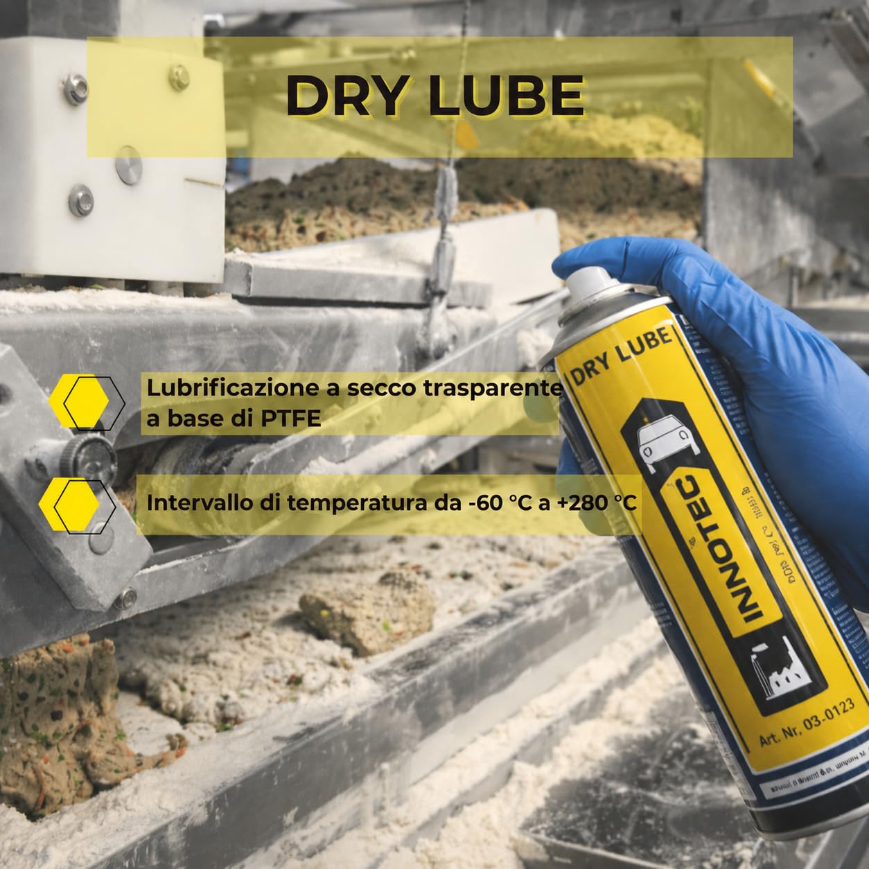 INNOTEC Dry Lube Lube - 2 lubrificanti a secco 500 ml - PTFE Spray senza silicone e grasso, pellicola lubrificante trasparente, antistatico, impermeabile, registrato NSF riduce l'attrito e l'usura