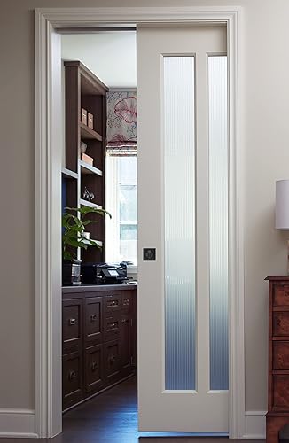 Miniatura 4 de goldenwarm Cerradura de puerta de bolsillo, herrajes para puerta de bolsillo cuadrado, color negro mate, cerradura de puerta de bolsillo deslizante