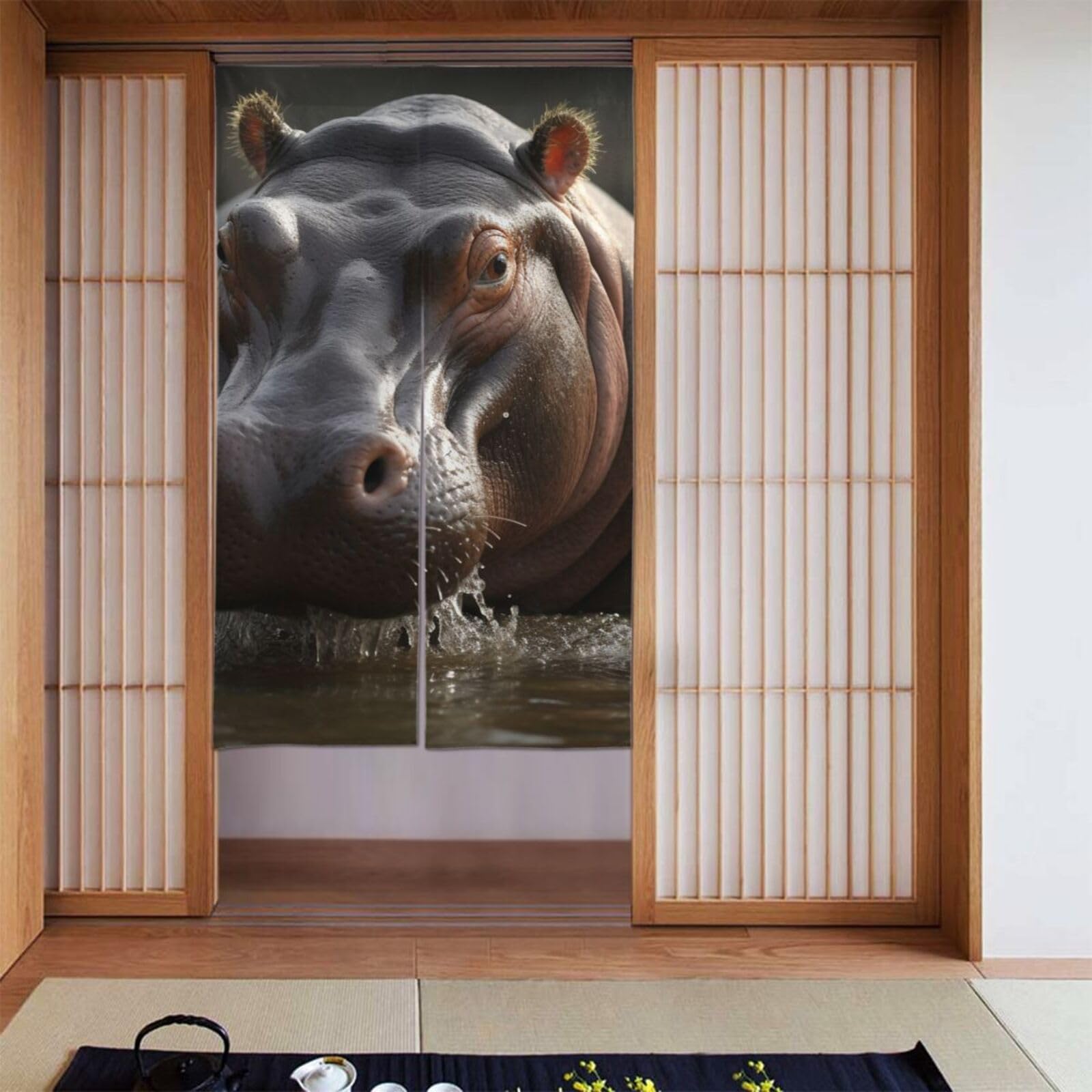FodPand Personalized Door Curtain for Doorway Privac 34"X 56", Blackout Kitchen Curtains Window Treatment 2 Panel Hippo Door Curtain Tapestry Hanging Room Divider Home Decor