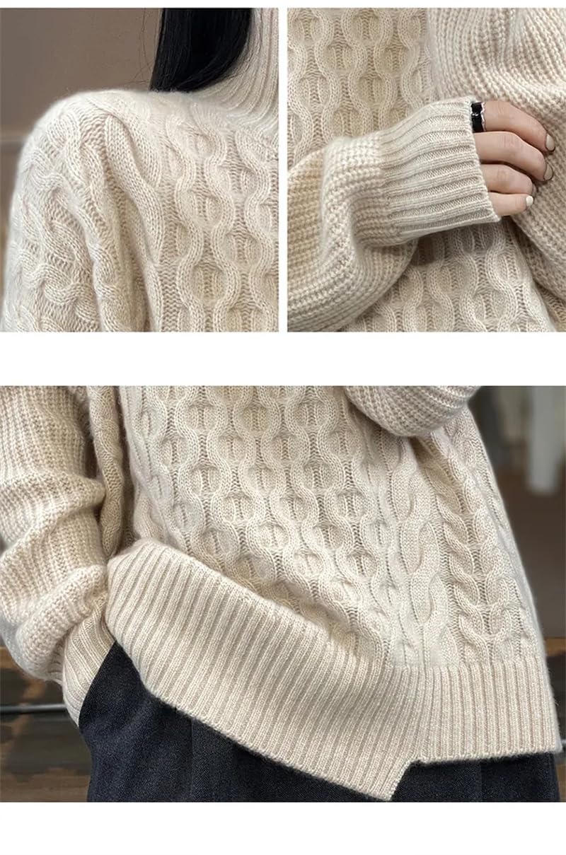 Damski długi rękaw półgolf jednolity sweter luźny wyszczuplający retro sweter dzianina