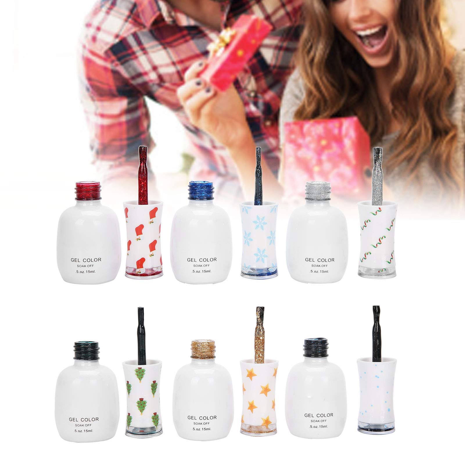 Set di Smalti Gel UV per Unghie, Kit per Manicure Soak Off con | Ingredienti Non Tossici, Sicuro per le Unghie Naturali, Finitura Glitterata Olografica, Flacone 15 Ml, Confezione Regalo,