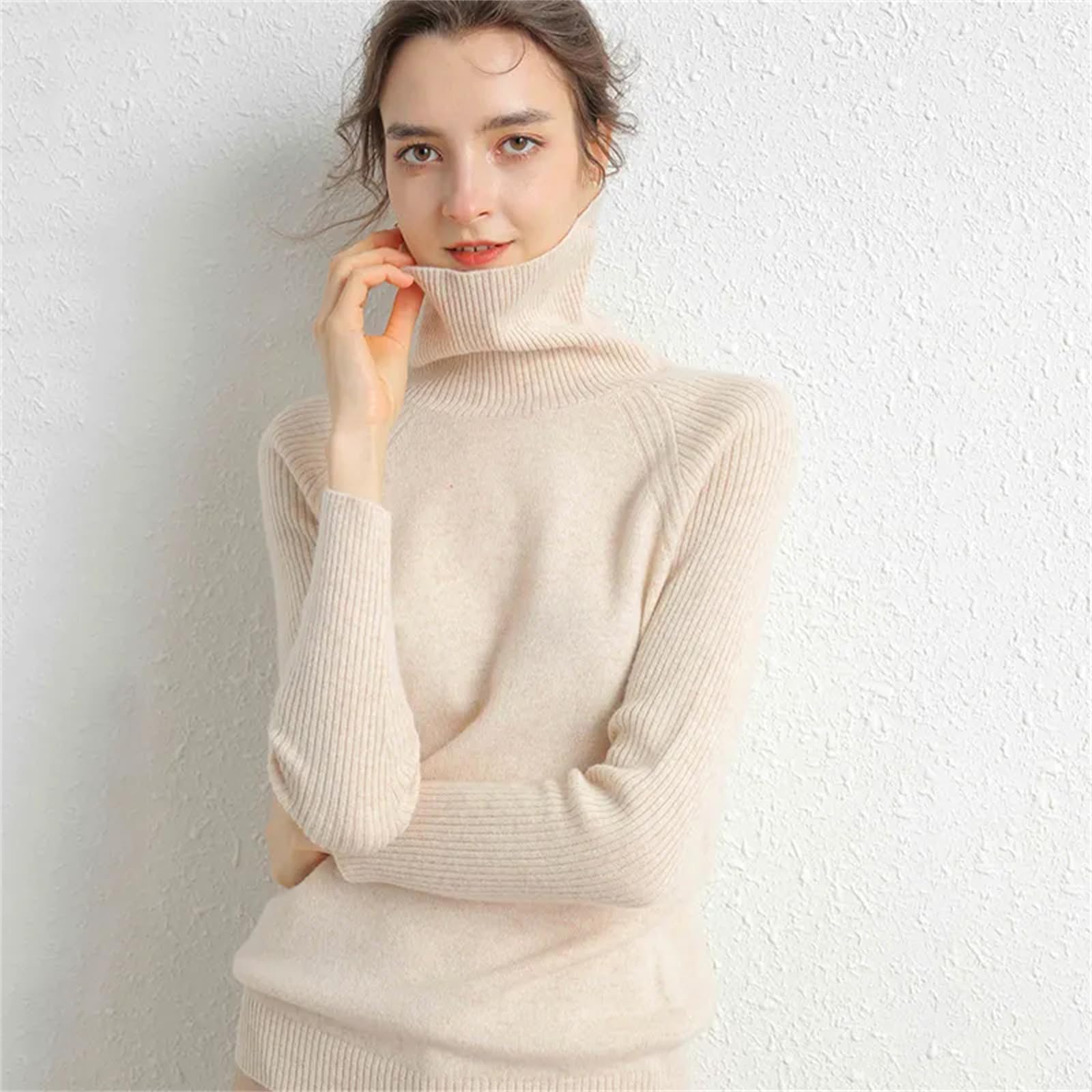 Maglione A Collo Alto da Donna in Lana Merino E Cashmere A Maniche Lunghe Maglione Autunno E Inverno Maglione Pullover Lavorato A Maglia
