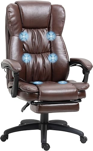 Vinsetto Silla de oficina de masaje de respaldo alto con vibración de 6 puntos, 5 modos, silla ejecutiva, silla giratoria de piel sintética con