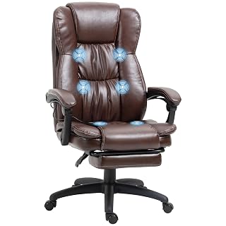 FLEXISPOT Massage Office Chair with Footrest,6-Point Vibration Recline Chair,High Back Computer Executive Office Desk Chair with 135 Reclining, Ergonomic Chairs for Home Office Working,Leather,Brown - Amazon product rated Grade A