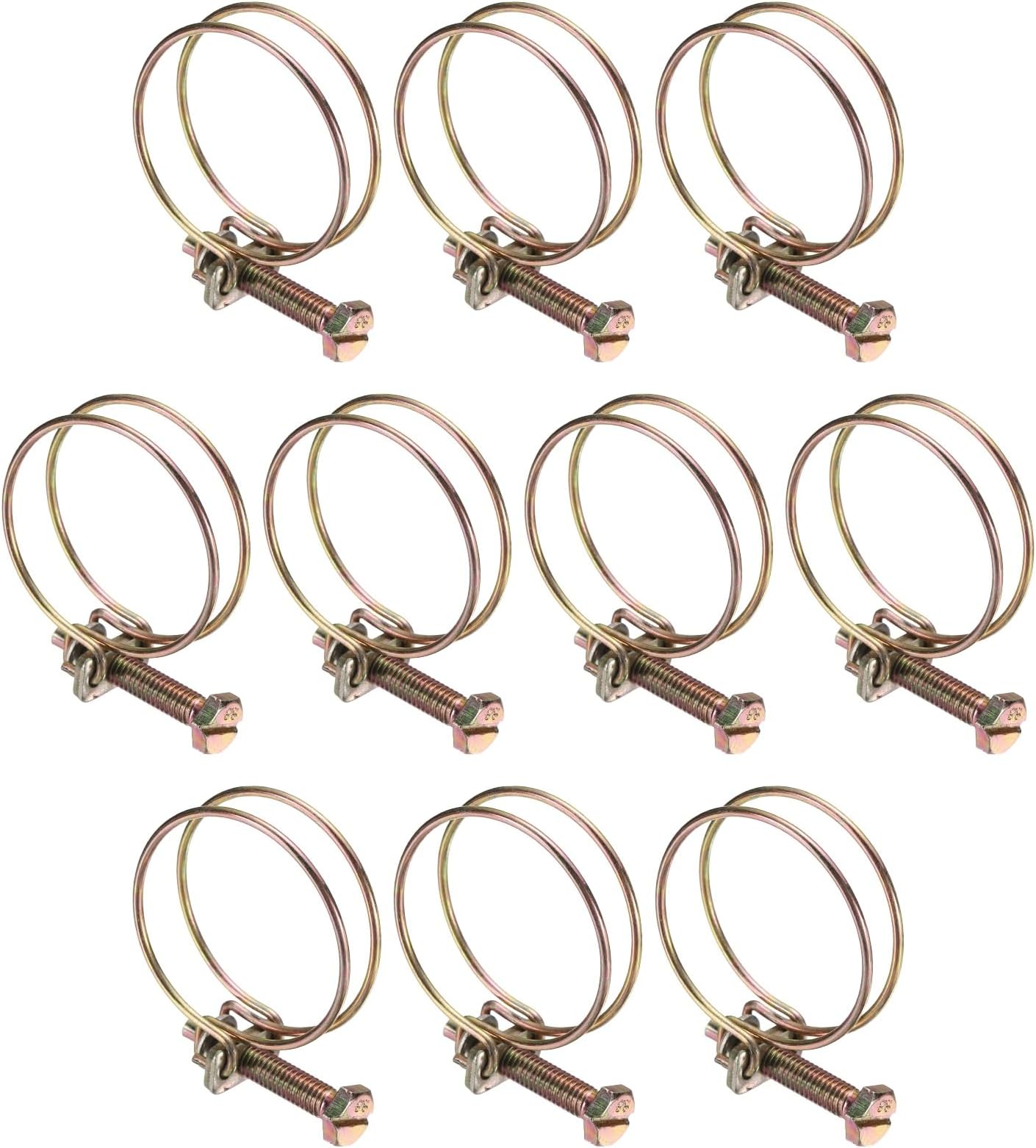sourcing map 10pcs Adjustable Double Wire Hose Clamp 34-38mm Carbon Steel Wire Hose Clips Pipe Tube Clamps for Dust Collection Rubber PVC Pool Pump Hose