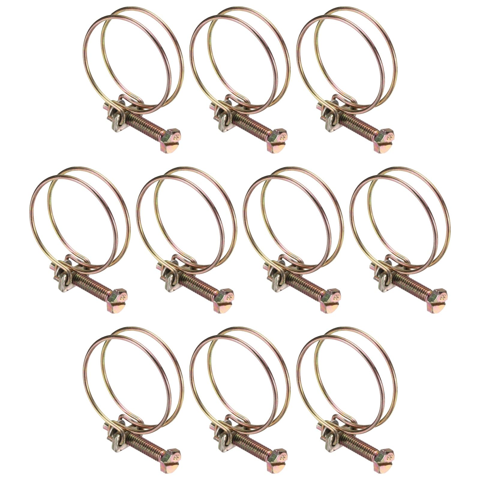 sourcing map 10pcs Adjustable Double Wire Hose Clamp 38-42mm Carbon Steel Wire Hose Clips Pipe Tube Clamps for Dust Collection Rubber PVC Pool Pump Hose