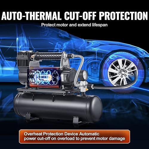 Miniatura 4 de VEVOR Inflador de neumáticos 6CFM, compresor de aire portátil, compresor de aire de 12 V, resistente 150 PSI, inflador de neumáticos con medidor de