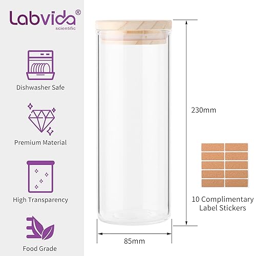 Miniatura 6 de Labvida Tarro de vidrio con tapa de madera de pino, tarros de almacenamiento decorativos y recipientes para encimera de cocina, 9.8oz-6 piezas, para