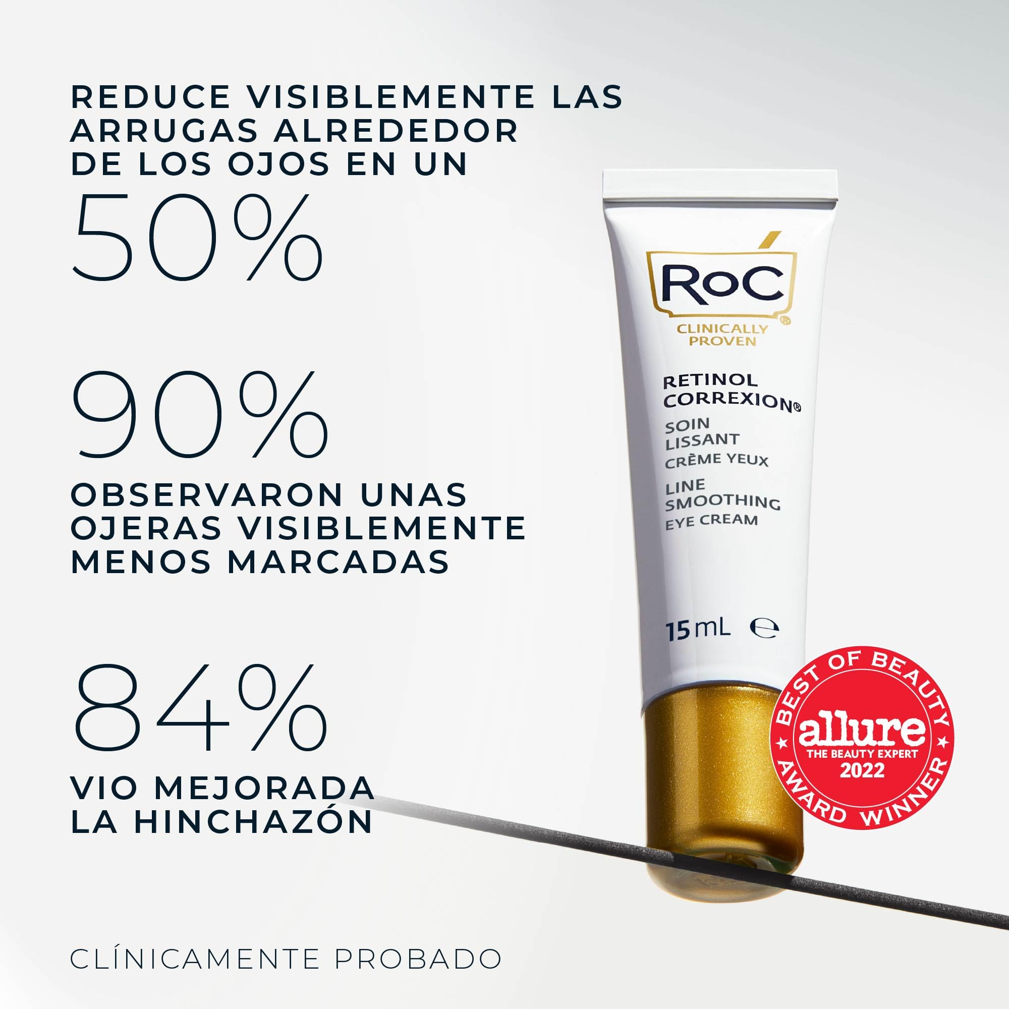 RoC - Retinol Correxion Suavizado de Líneas Crema Contorno de Ojos - Reduce Visiblemente la Hinchazón y las Ojeras - Antiarrugas y Antiedad - 15 ml