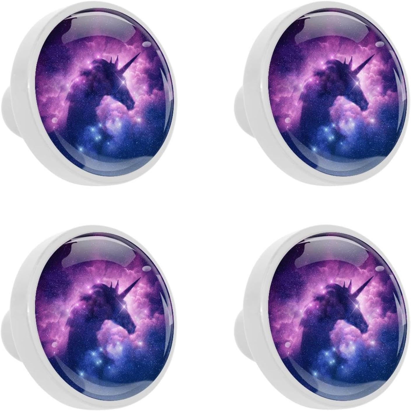JEWISOK 4 Pcs Mysterious Unicorn Purple Galaxy Knobs Dresser