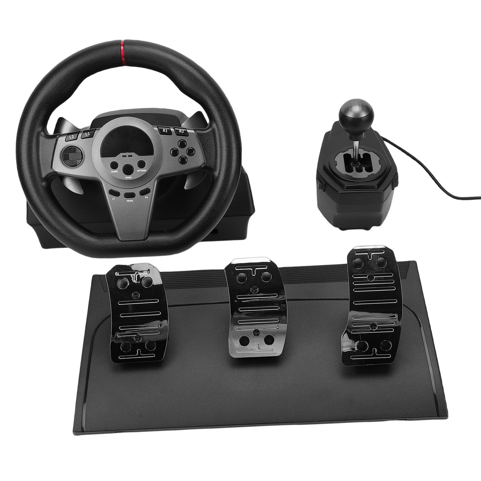 Denash Juego de Ruedas de Carreras para Juegos, Simulación de Dirección de 270° con Pedales de para Consola de Juegos con Interruptor de PC