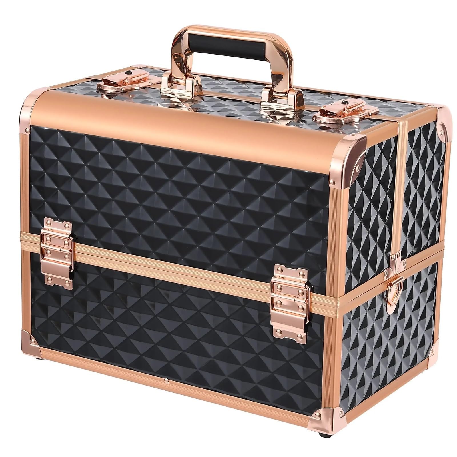 Porta Smalti Organizer Scatola for Trucco di Bellezza Custodie for Cosmetici Professionali Borsa for Valigia for Organizer Multistrato for Unghie(Gold with Black)